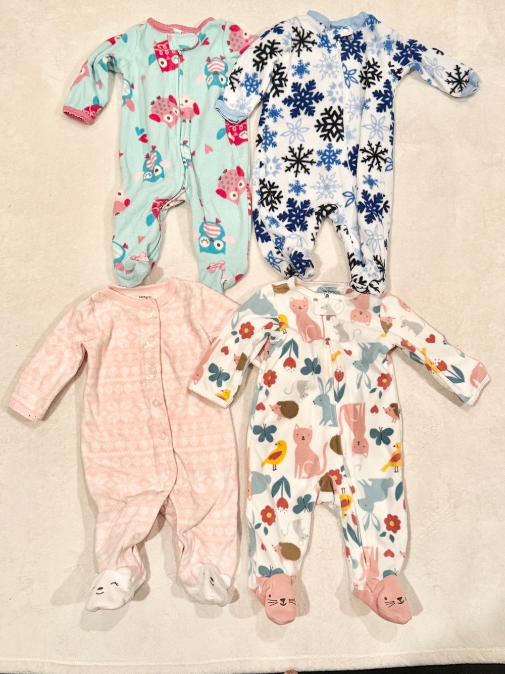 0-3 months set: Assorted Infant One-Piece Sleepers - Pink, Blue, White, Mint